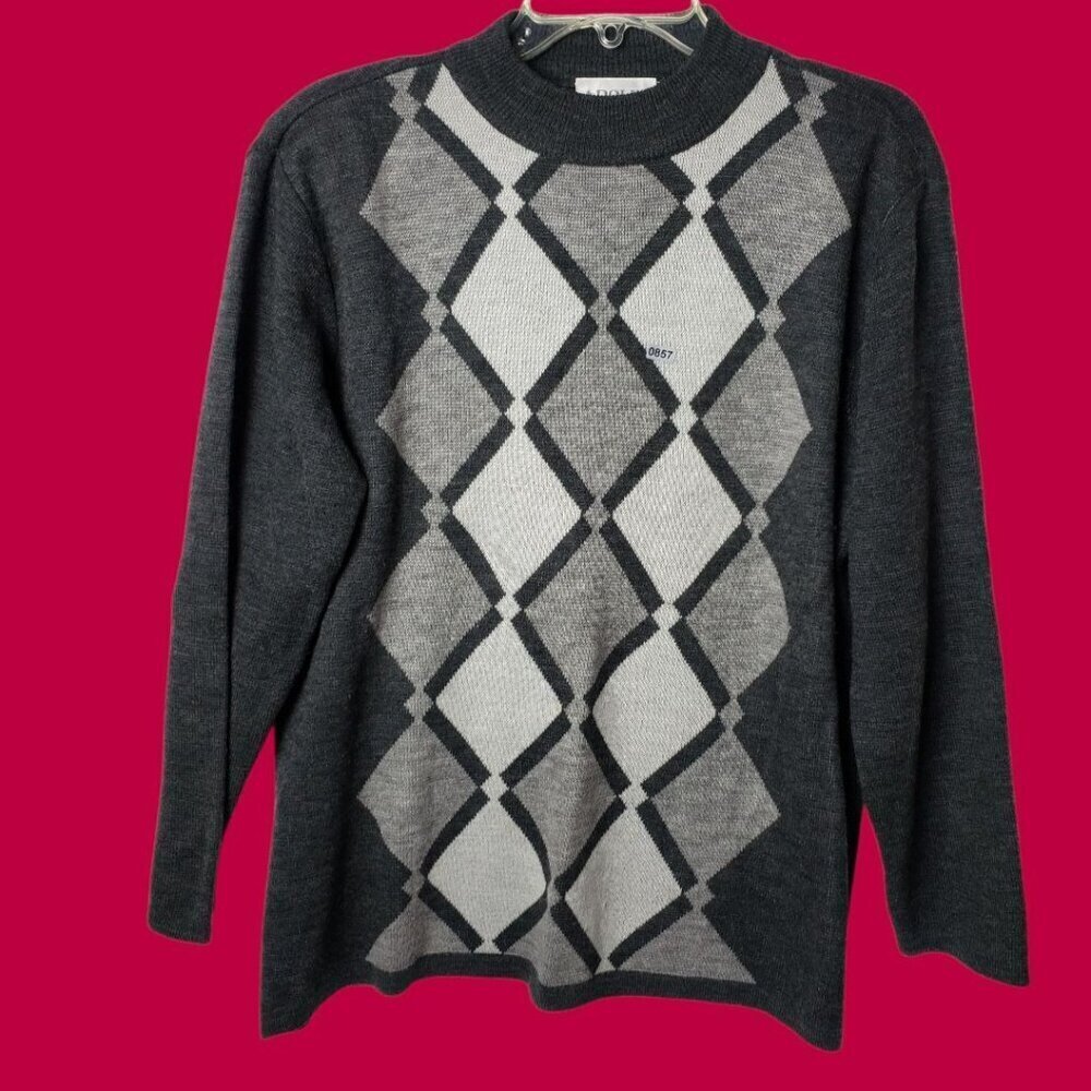 Adolfo Collectibles Vtg Argyle Acrylic lBlend Sweater Charcoal Gray Large